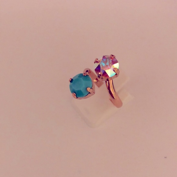 Aurora Borealis + Turquoise Rose Gold Crystal Ring - Picture 6 of 8